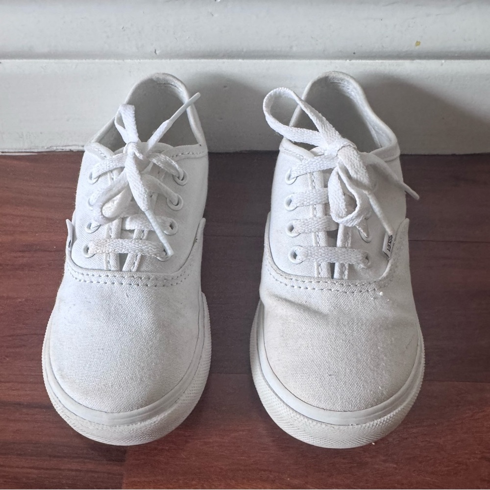 Vans Kids Authentic Skate White Canvas Lace-Up Sneakers- Toddler 9.5